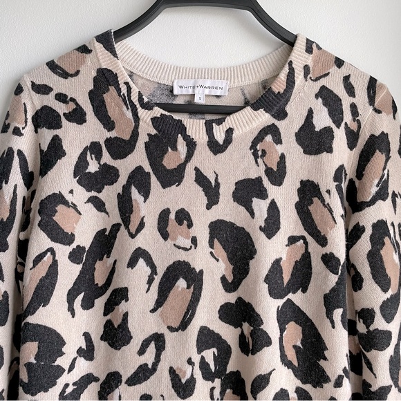 Anthropologie White + Warren 100% Cashmere Leopard Print Sweater - Picture 2 of 7